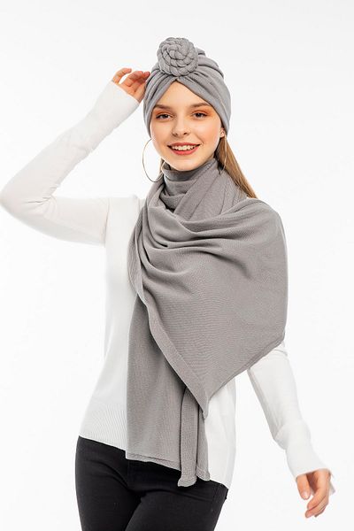 Luna Nueva Gray Pure Cotton Knitwear Scarf Beret Set