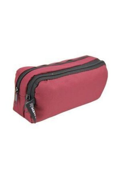 Kalemlig Linen Burgundy Pen Holder - Double Compartments and Solid Zipper