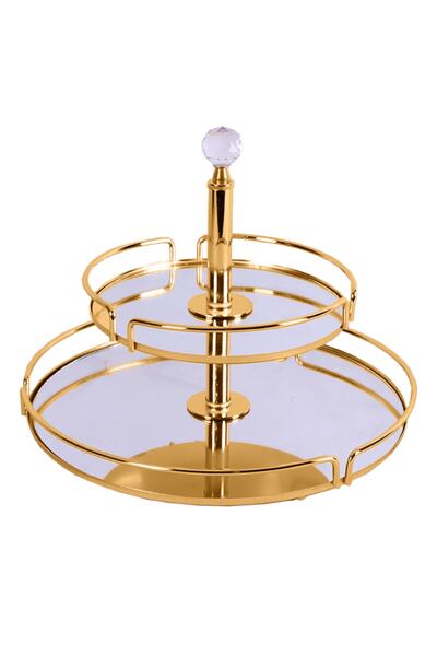 KAZIM ALIÇ Şekerlik Sunumluk 2 Katlı Kristal Toplu Gold Renk Çikolatalık