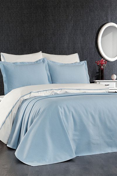 Minelya Home Collection Set cuvertură de pilota albastră dublă Mimosa, 7 piese
