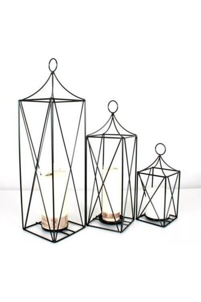 Genel Markalar Laisy Dekoratif 3'lü Set Ferforje Kafes Fener Mumluk Boyutlar: Boy:64-50-33 En:17-15-13 Teşhir