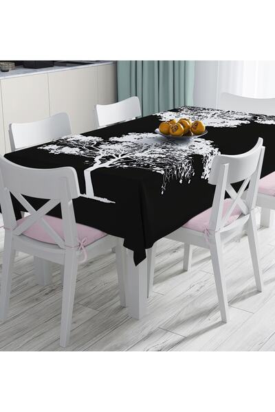 Realhomes مفرش طاولة مطبوع رقمي بتصميم شجرة باللونين الأبيض والأسود