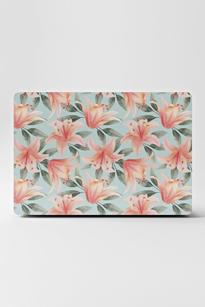 TUGİBU Laptop Sticker Kaplama Notebook Macbook Çiçekler Mavi Pembe