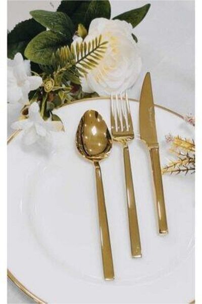 BRONDOFF 24 Piece Gold Titanium Fork Spoon Set