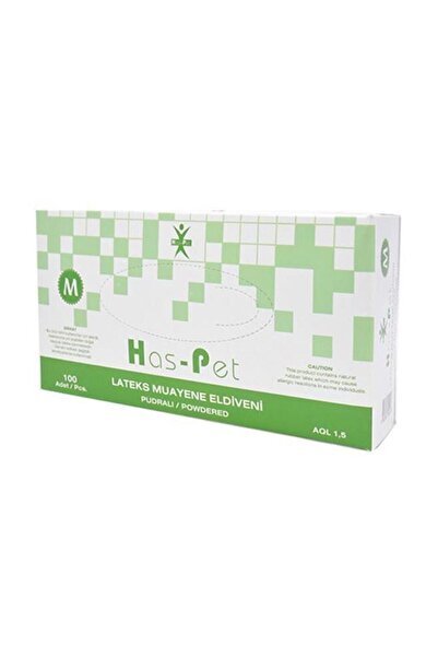 Has-Pet قفازات فحص لاتكس بيضاء حجم وسط 100 قطعة