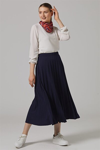 Essah Moda Kadın Lacivert Piliseli Uzun Etek Me000275