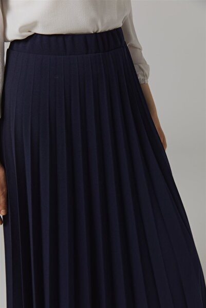 Essah Moda Kadın Lacivert Piliseli Uzun Etek Me000275