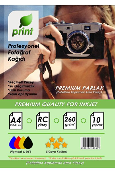 PRİNT Epson L382 260 Gr A4 Premium Parlak Fotoğraf Kağıdı 10 Yp