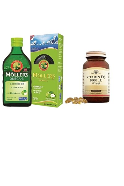 Solgar Vitamin D3 1000 Iu 100 Kapsül + Möllers A, D Ve E Vitaminleri İçeren Balık Yağı Elma Aromalı 250 ml