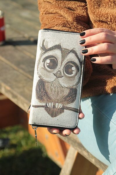 New Old Women's Wallet and Card Holder - Owl Pattern - Black and White - Woven Fabric - 9.75 cm X 19.50 cm