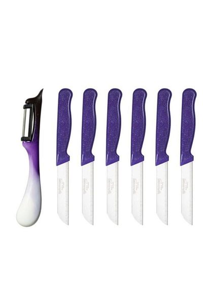 Solingen Purple Glitter Pattern 6-Piece Knife and Purple Marbled Side Peeler