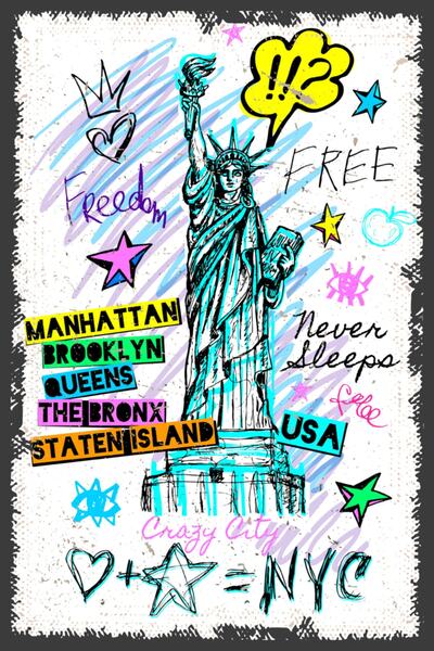 hediyeniburadabul Ρετρό Ξύλινη Αφίσα Άγαλμα της Ελευθερίας 20x30εκ.