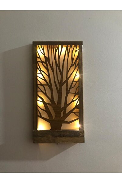 MSAĞWOODS Pilli Peri Led Ağaç Desenli Ahşap Işıklı Gece Lambası Ev Hediyesi D...