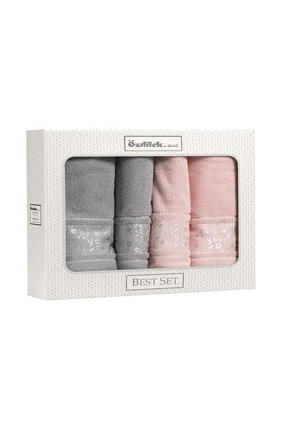 Özdilek Camellia Bath Set - Gray Pink Best Set