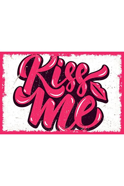 hediyeniburadabul Poster retro din lemn cu textul „Kiss Me”
