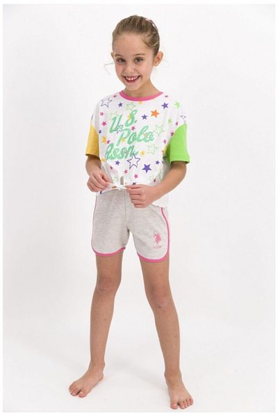 U.S. Polo Assn. Girl's White Cream Shorts Suit 881-4