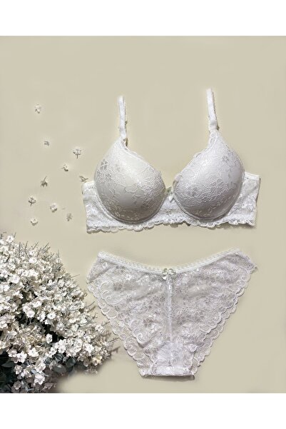 Betimoda Жіночий комплект без підкладки з мереживом, екрю