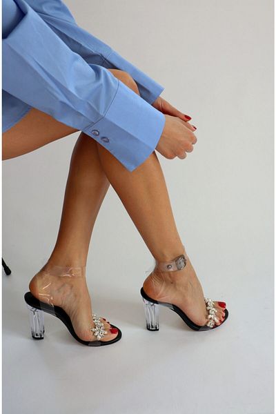 Ömer Ediz Shoes Sandale transparente cu detalii din piatră neagră