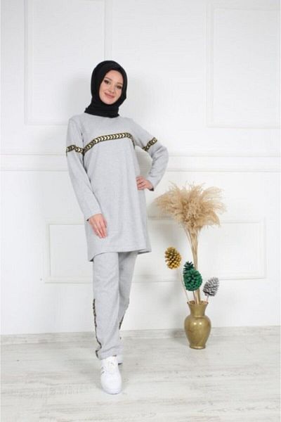 CNG MODA Women's Yellow Stripe Gray Tracksuit Set