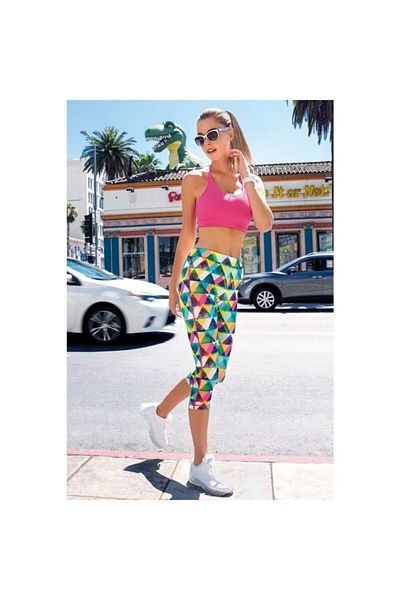 Yeni İnci Women's Pink Patterned Yoga Fitness Pilates Running Sports Tights Bottom Top Set