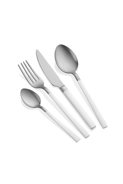 The Mia Matte Silver and White Fork Spoon Knife Set 24 Pieces