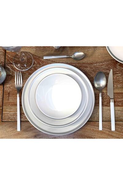 The Mia Matte Silver and White Fork Spoon Knife Set 24 Pieces