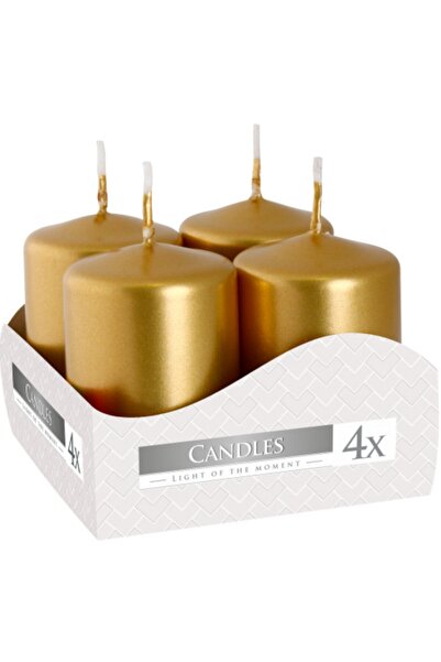 BISPOL 4 Lü Gold Rengi Kütük Kokusuz Mum
