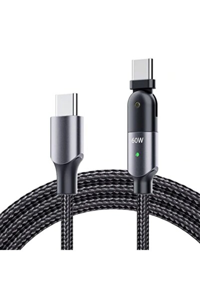 Ally Mobile Ally 60w Usb Type-c Pd Hızlı Şarj Kablosu 2metre Döner Başlıklı Kablo Siyah