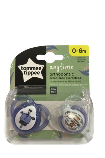 tommee tippee Orthodontic Silicone Pacifier Anytime 0-6 Months Pack of 2
