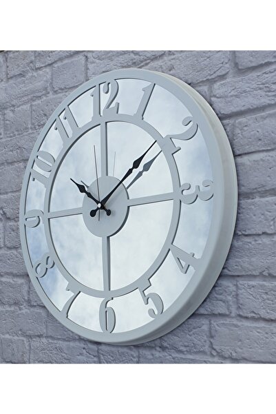 Markakanvas Aynalı Metal Duvar Saati Beyaz Renkli Çap 50 Cm