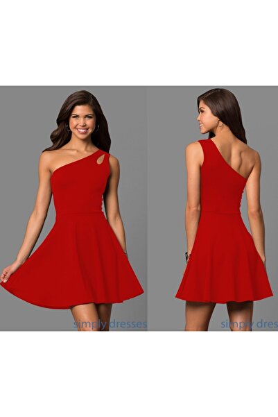 Secret Passion Lingerie Kırmızı Likralı Kumaş Tek Omuz Mini Yeni Sezon Elbise 320