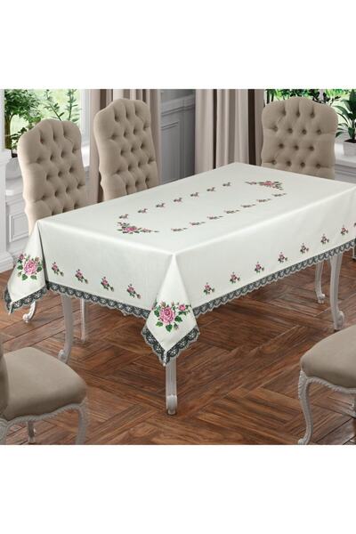 Arrita Home Fata de masa cu dantela imprimata cu punct de cruce roz