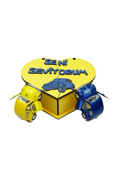 Vardem I Love You Written Wooden Vosvos Gift Set Yellow Navy Blue