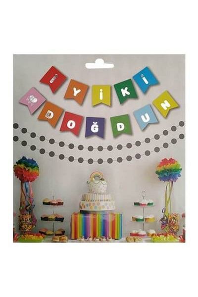 parti dükkanı parti house Χρόνια Πολλά Banner Πολύχρωμο Ασημένιο Επιχρυσωμένο Γράμμα