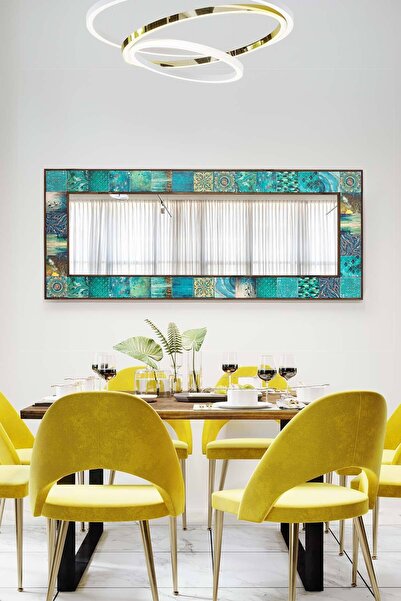 bluecape Valensiya Doğal Ağaç  Çerçeveli Antik Limra Taş Kaplı Salon Duvar Ko...