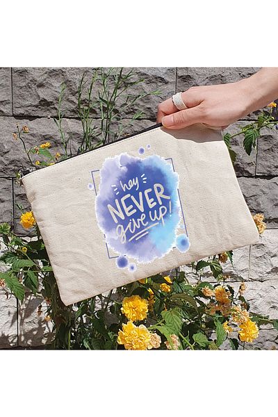 PEKSHOP Τσάντα μακιγιάζ με γραπτή επένδυση Clutch Never Give Up