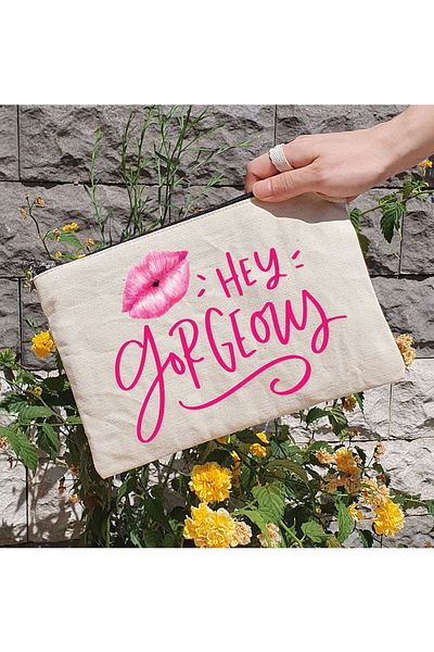 PEKSHOP Τσάντα μακιγιάζ Clutch Hey Gergeous Written Lined