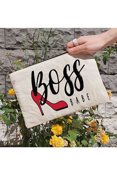 PEKSHOP Γυναικεία Boss Babe Written Lined Τσάντα Μακιγιάζ