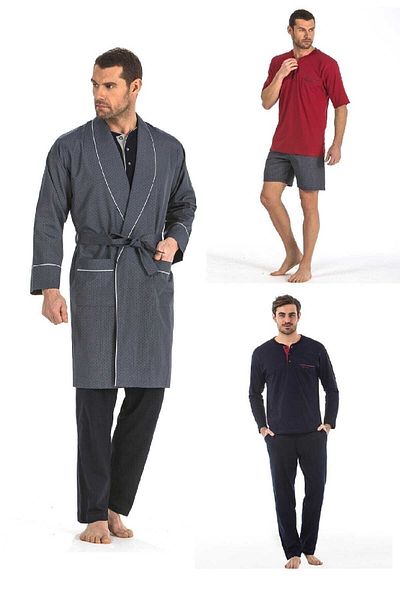Pierre Cardin Ανδρικές πιτζάμες Navy Blue με μακρύ σορτς Roboty Groom Dowry Set 5560 5 τμχ