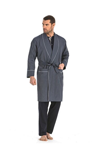 Pierre Cardin Erkek Lacivert  Uzun Şortlu Pijama Robdöşambır Damat Çeyiz Seti 5560 5'li