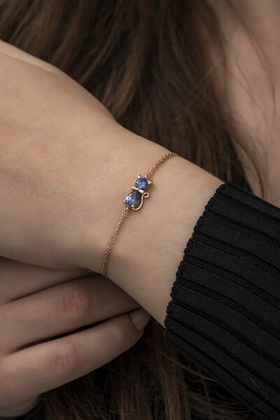 Nereze 925 Ayar Tanzanit Taşlı Kedi Kadın Gümüş Bileklik