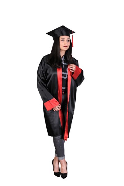 Mandalin Consept Unisex Mezuniyet Cübbesi Lise Siyah Kırmızı