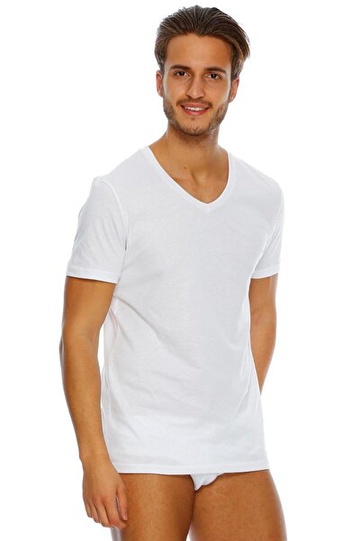 Eros Ανδρικό λευκό μπλουζάκι 039 με λαιμόκοψη σε 2 συσκευασίες