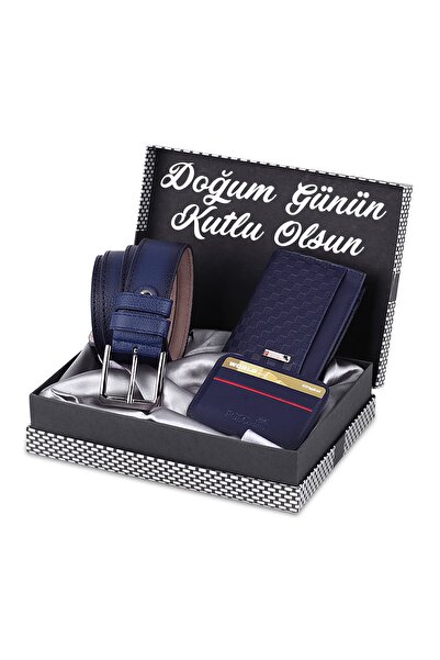 Poloair Doğum Günün Kutlu Olsun  Kutulu Erkek Set Kemer Cüzdan Kartlık