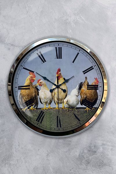 Kasva Concept Gift 40 cm Chrome Metal Rooster Wall Clock