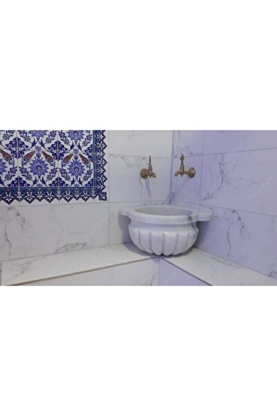 banyodecor Beyaz Köşe Kavun Dilimli Mermer Kurna