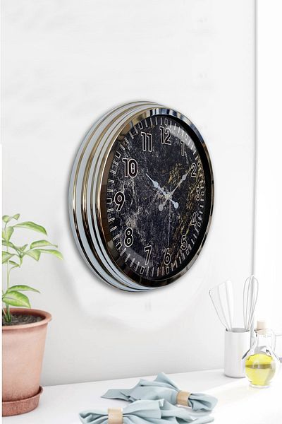 Kasva Concept Cadou 40 Cm Ceas de Perete Marmură Metal Cromat