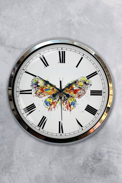 Kasva Concept هدية ساعة حائط على شكل فراشة من معدن الكروم مقاس 40 سم