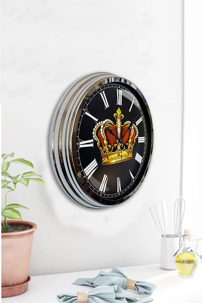 Kasva Concept Ceas de perete King Crown din metal cromat de 40 cm
