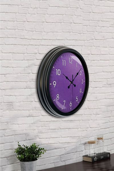 Kasva Concept Gift 40 Cm Black Metal Purple Wall Clock